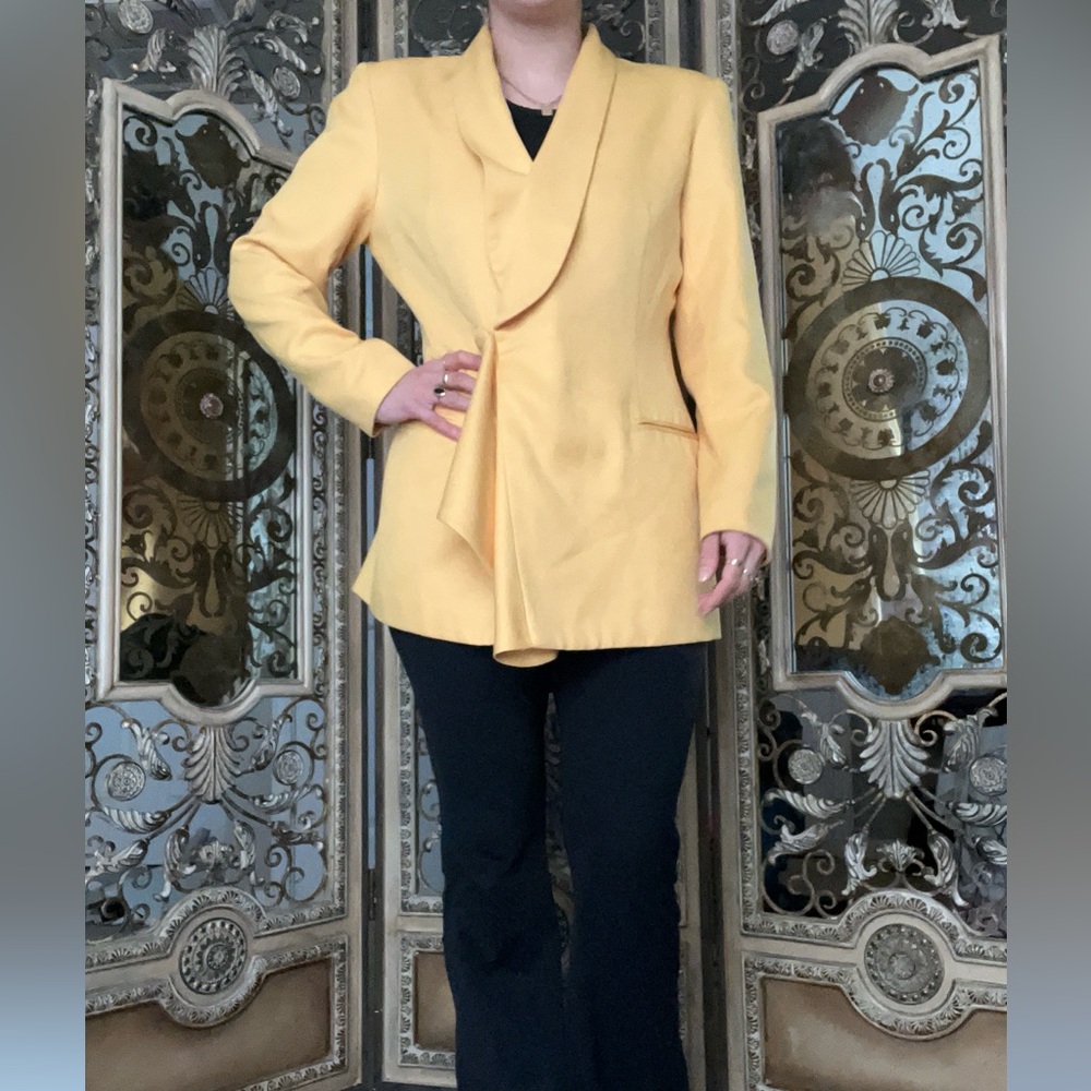 Women's Yellow Draped Single-Button Blazer